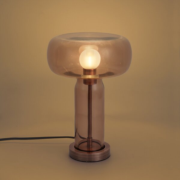 Hotel Chic Stolná lampa tmavý bronz s hnedým sklom - Amara