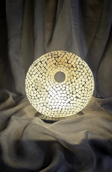 Stolná lampa biela, Donat, 25 cm, ručná práca, mozaika