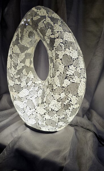 Luxusná stolná lampa OVAL 50 cm bielo- sivá, ručná práca