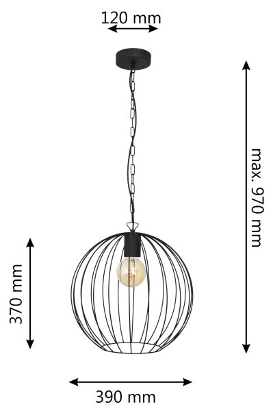 Luster na reťazi MERCURE 1xE27/15W/230V čierna