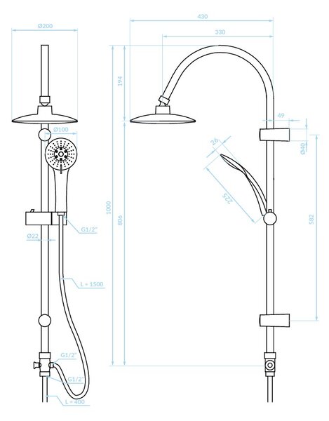 Kuchinox Ondo, sprchový stĺp s dažďovou hlavicou, chrómová, LAV-PG7_20OX