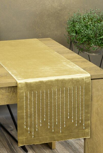 Dekorstudio Behúň na stôl ROYAL 3 z lesklého zamatu s kamienkami v zlatej farbe Rozmer behúňa (šírka x dĺžka): 35x180cm