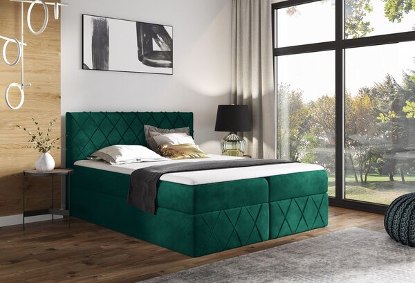 Manželská posteľ 180x200 PEREZ LUX - fľaškovo zelená + topper ZDARMA