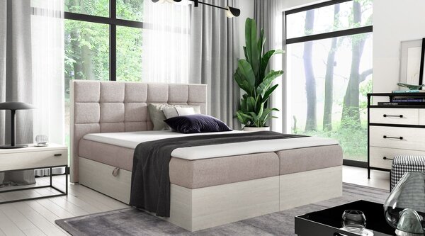 Kontinentálna posteľ 160x200 CHANTELLE 1 - nordic teak / béžová + topper ZDARMA