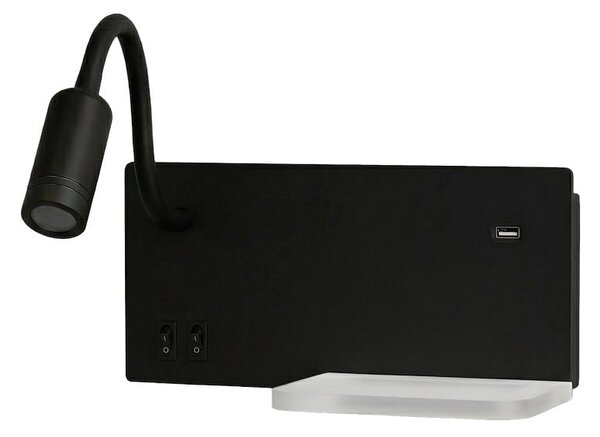 Nástenné LED svietidlo Shelf, 1x LED 4+5+2w, 4000k, b/w, vypínač