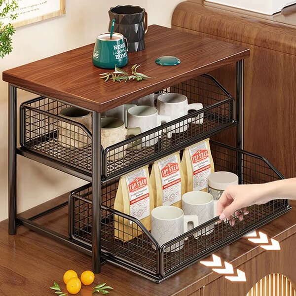 Shelfglide™ Dvojúrovňový Výsuvný Košový Regál, Čierna