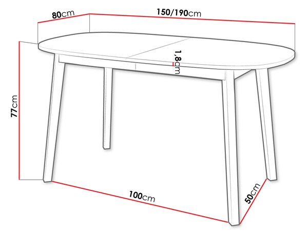 Oválny rozkladací jedálenský stôl 150x80 cm JORIS - dub kraft zlatý / čierny
