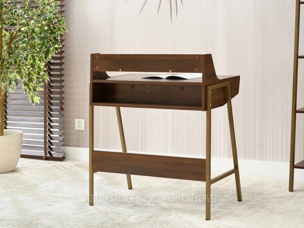 Minimalistický písací stôl RENO - orech / zlatý