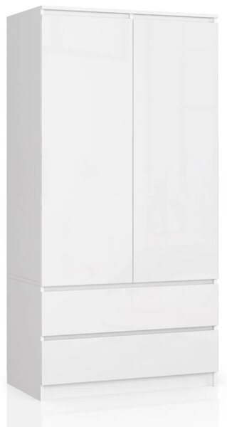 Šatníková skriňa so šuplíkmi 90 cm LOTA - biela / biela lesklá