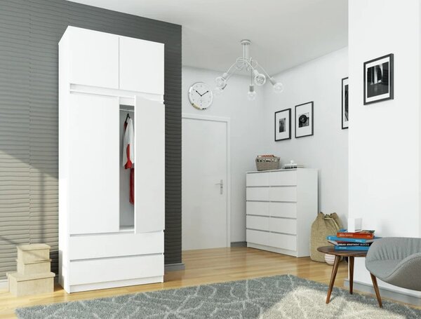 Šatníková skriňa s nástavcom 90 cm LOTA - biela
