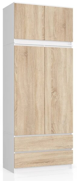Šatníková skriňa s nástavcom 90 cm LOTA - biela / dub sonoma