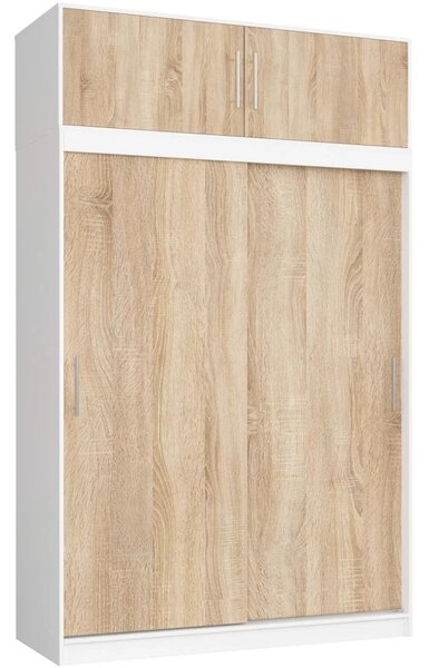 Priestranná šatníková skriňa 150 cm VALESTRA s nástavcom - biela / dub sonoma