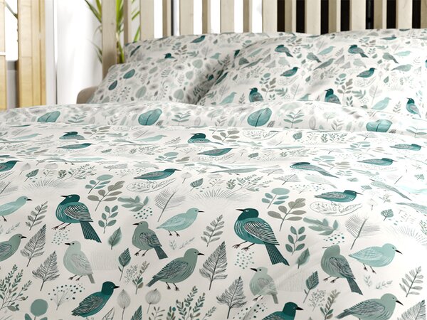 Polybavlnené obliečky LEAFBIRD POLY bielo-zelené Rozmer obliečky: 70 x 90 cm | 140 x 200 cm