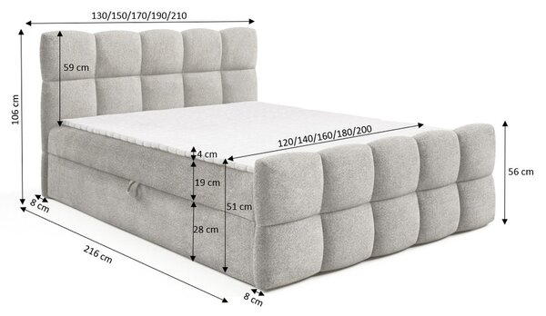 Kontinentálna posteľ 200x200 ISEMBARD - smotanová + topper