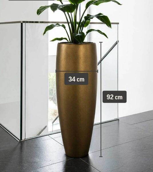 Luxusný kvetináč XELA, sklolaminát, horný priemer 34 cm x výška 92 cm, zlatá