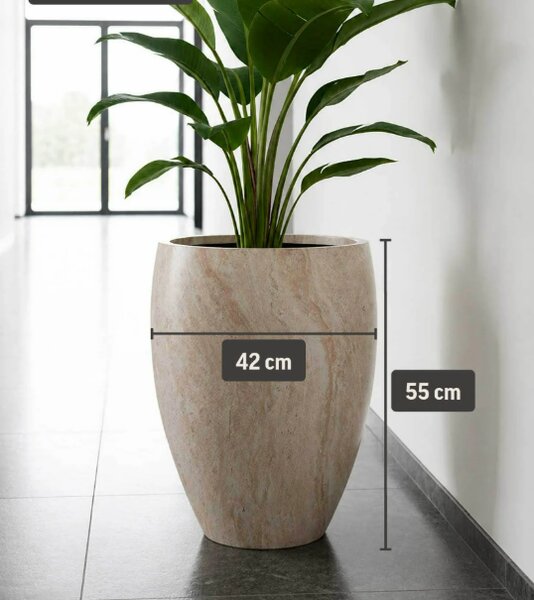 Kvetináč s kamenným vhľadom OVOLO, sklolaminát, výška 55 cm, béžový