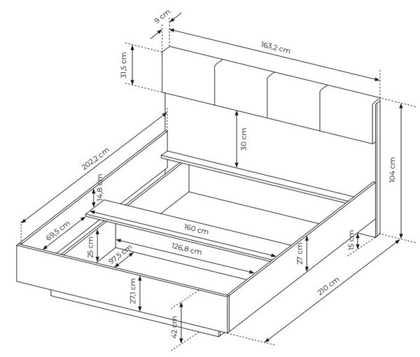 Manželská posteľ s úložným priestorom 160x200 REFORM - dub artisan / antracitová