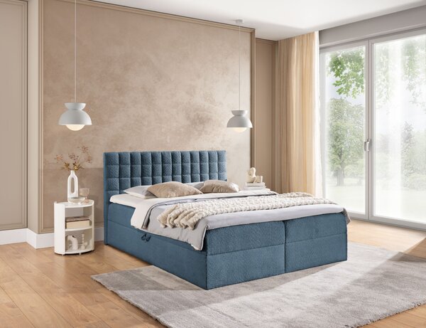 Manželská boxspringová posteľ 140x200 SALOMA - modrá + topper