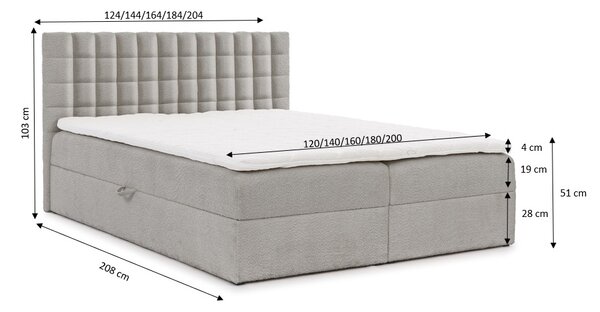Manželská boxspringová posteľ 140x200 SALOMA - modrá + topper
