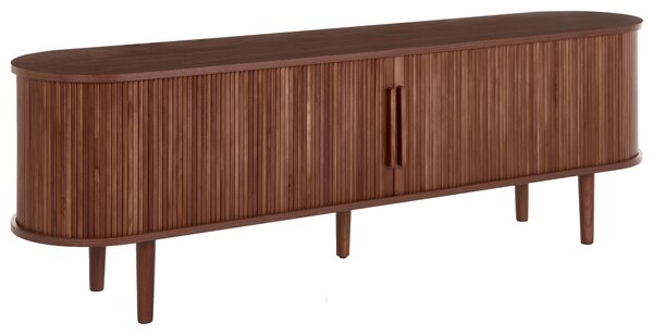 TV stolík tmavohnedá MDF nohy z borovicového dreva úložný priestor otvor na káble drážkovaný dizajn rustikálny štýl spálňa