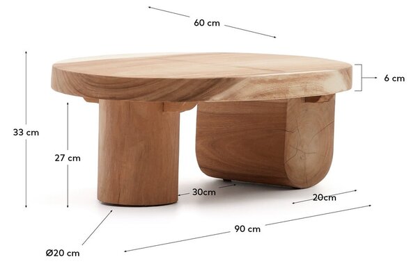 Konferenčný stolík z masívu munggur v prírodnej farbe 60x90 cm Mosi – Kave Home