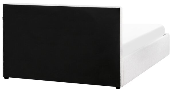 Posteľ s úložným priestorom biela buklé čalúnenie 140 x 200 cm s čelom moderný štýl spálňa