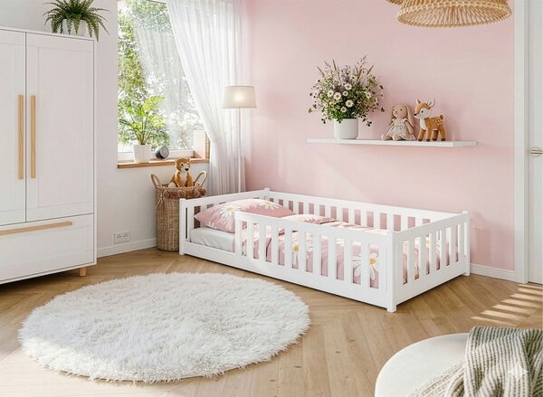 Detská jednolôžková posteľ 90x200 MAILA so zábranou - biela
