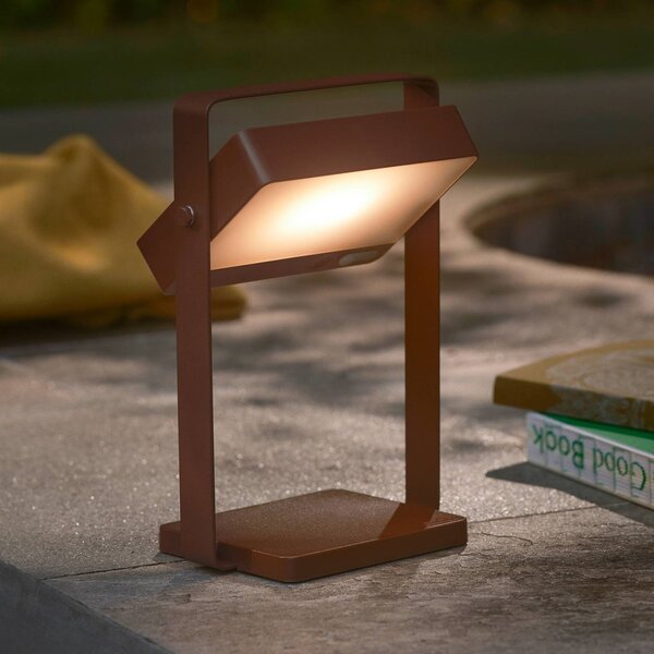 Solární stolová LED lampa Saulio, hnedá, IP44, hliník, USB, akumulátor, Hnedá / hrdzavá, Hliník, Moderný, Solárne svietidlá