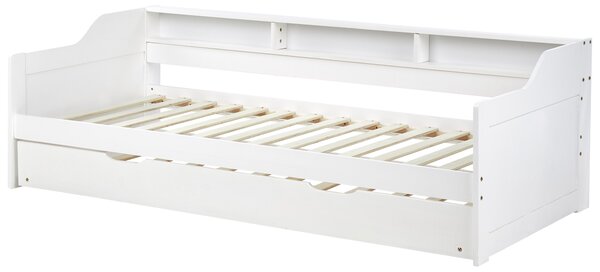 Rozkladacia posteľ biela borovicový rám 90 x 200 cm s výsuvným lôžkom detská izba spálňa