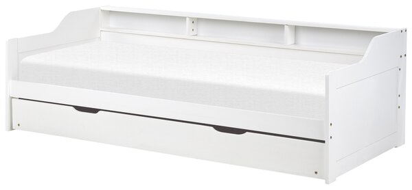 Rozkladacia posteľ biela borovicový rám 90 x 200 cm s výsuvným lôžkom detská izba spálňa