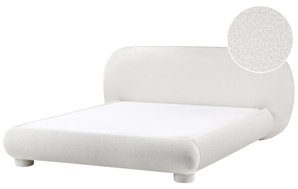Posteľ krémová biela buklé čalúnenie polyester 160 x 200 cm nízky čalúnený rám postele s čelom minimalistický retro dizajn