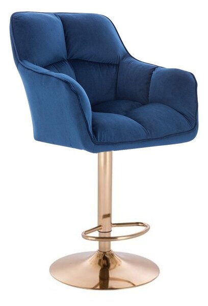LuxuryForm Barová stolička AMALFI VELUR na zlatom tanieri - modrá