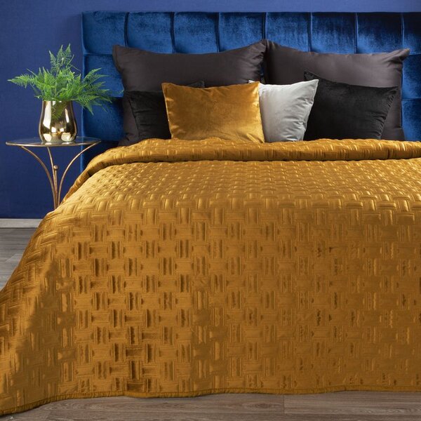 EUROFIRANY Zamatový prehoz, šitý niťou 220 cm x 240 cm zlatá 100 % polyester Rozmery textílií: 170 cm x 210 cm