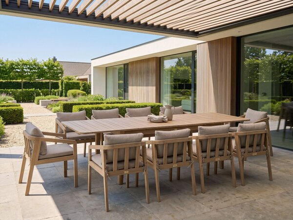 Rozkladací záhradný jedálenský stôl svetlohnedý certifikované akáciové drevo 180/280 x 100 cm pre 10 osôb rustikálny štýl exteriér