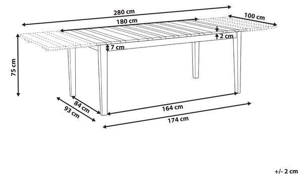 Rozkladací záhradný jedálenský stôl svetlohnedý certifikované akáciové drevo 180/280 x 100 cm pre 10 osôb rustikálny štýl exteriér