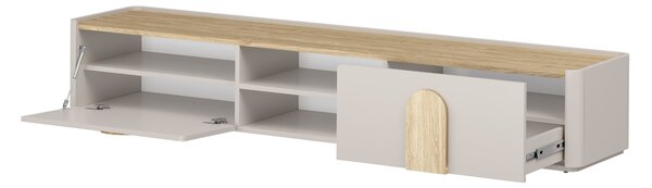 TV skrinka so zásuvkou Amilio 220 cm - kašmír / olejovaný dub / úchytky svetlý dub