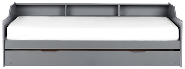 Rozkladacia posteľ sivá borovicový rám 90 x 200 cm s výsuvným lôžkom detská izba spálňa
