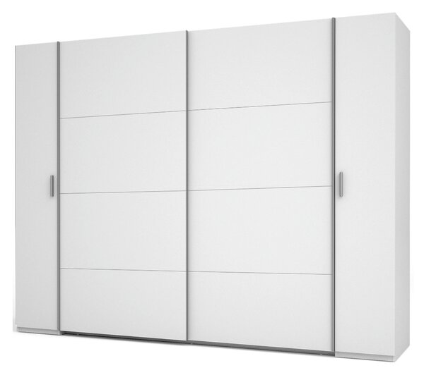 Veľká šatníková skriňa 270 cm GIRADOT - biela / strieborné úchyty