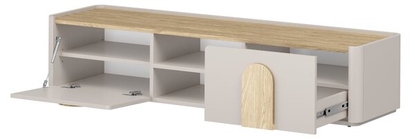 TV stolík Amilio 170 cm so zásuvkou - kašmír / olejovaný dub / úchytky svetlý dub