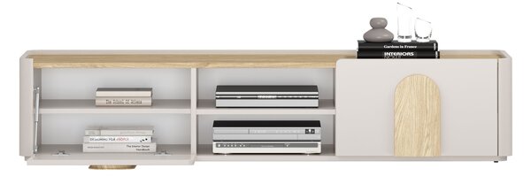 TV stolík Amilio 170 cm so zásuvkou - kašmír / olejovaný dub / úchytky svetlý dub