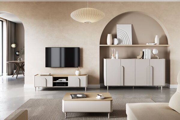 TV stolík Amilio 170 cm na nožičkách - kašmírová / dub olejovaný