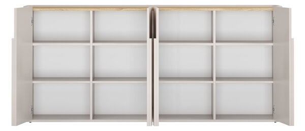 Komoda Amilio 200 cm štvordverová - kašmír / olejovaný dub / úchytky kašmír