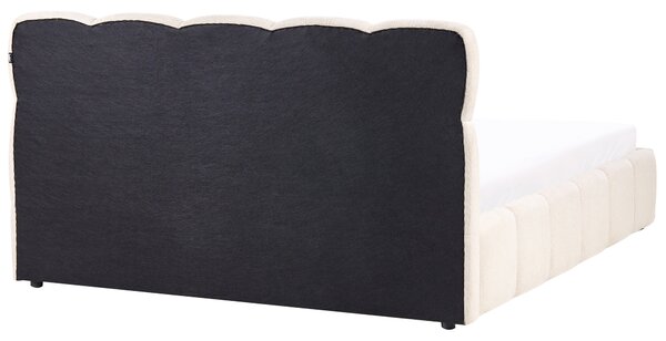 Posteľ s úložným priestorom svetlobéžová 160 x 200 cm čalúnený rám postele so zdvíhacím roštom