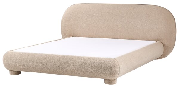 Posteľ sivobéžová buklé čalúnenie polyester 160 x 200 cm nízky čalúnený rám postele s čelom minimalistický retro dizajn