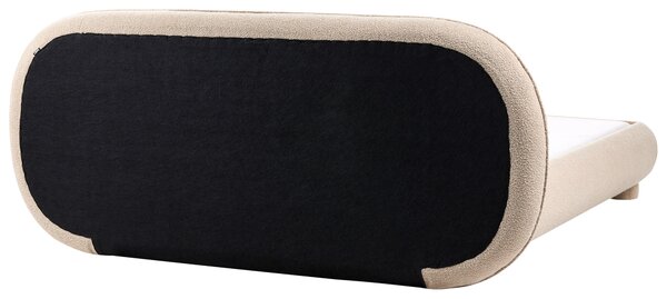 Posteľ sivobéžová buklé čalúnenie polyester 160 x 200 cm nízky čalúnený rám postele s čelom minimalistický retro dizajn