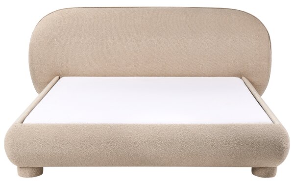 Posteľ sivobéžová buklé čalúnenie polyester 160 x 200 cm nízky čalúnený rám postele s čelom minimalistický retro dizajn