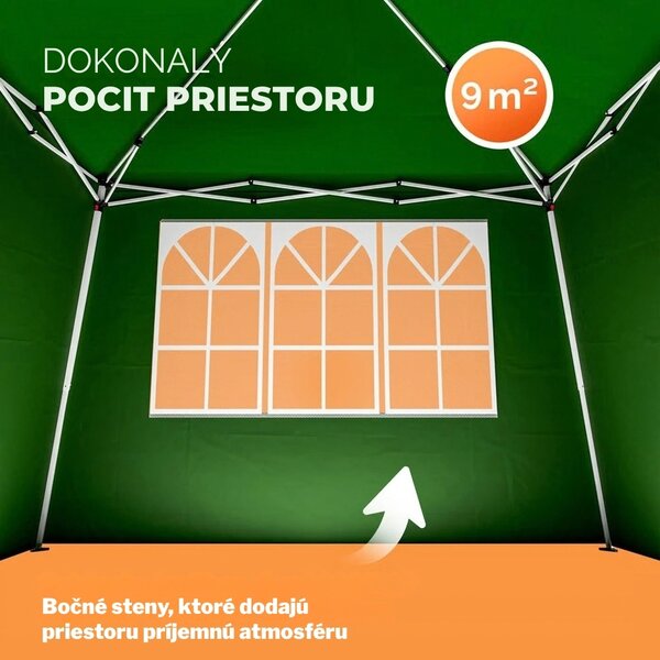 Party stan / pavilón CAPRI PLUS s 2 bočnými stenami, 3x3m, zelená Casaria