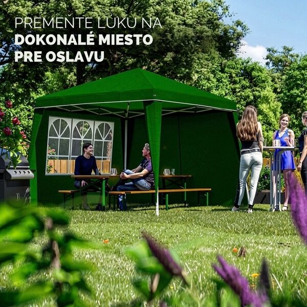 Party stan / pavilón CAPRI PLUS s 2 bočnými stenami, 3x3m, zelená Casaria