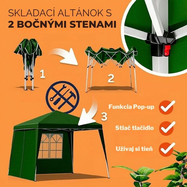 Party stan / pavilón CAPRI PLUS s 2 bočnými stenami, 3x3m, zelená Casaria