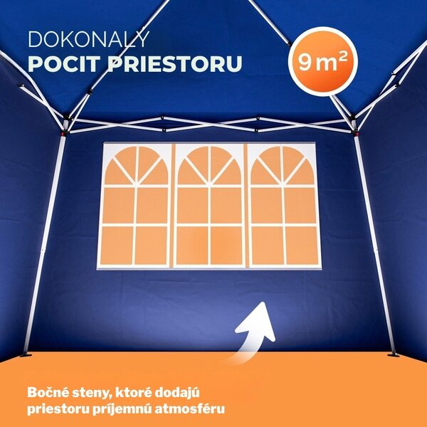Party stan / pavilón CAPRI PLUS s 2 bočnými stenami, 3x3m, modrá Casaria